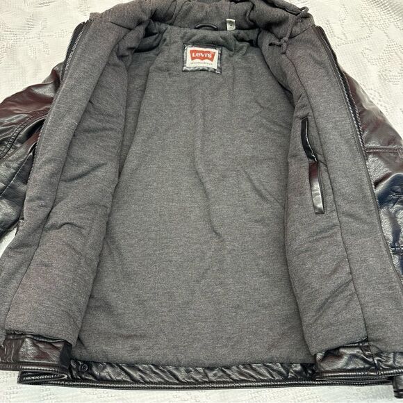 Levi's Black Leather Hoodie Sweatshirt Jacket Size M - Picture 12 of 13
